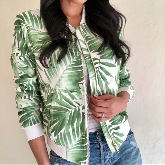 Forever 21 NWT green Palm Leaf Bomber Jacket - Med - Picture 2 of 10
